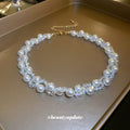 White Pearl Clear Crystal Double Row Choker Necklace view 4