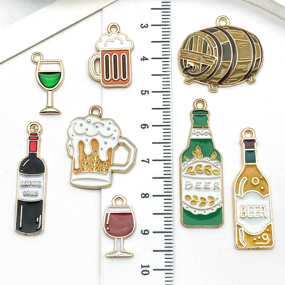 Green Enamel Zinc Alloy Wine Bottle Beer Cup Bottle Cap Charm Pendants for DIY Jewelry