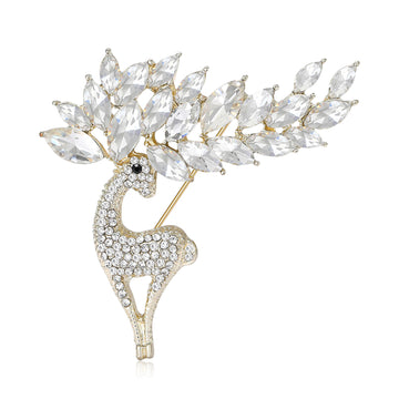Rhinestone Deer Brooch Marquise Crystal Antlers Gold Silver