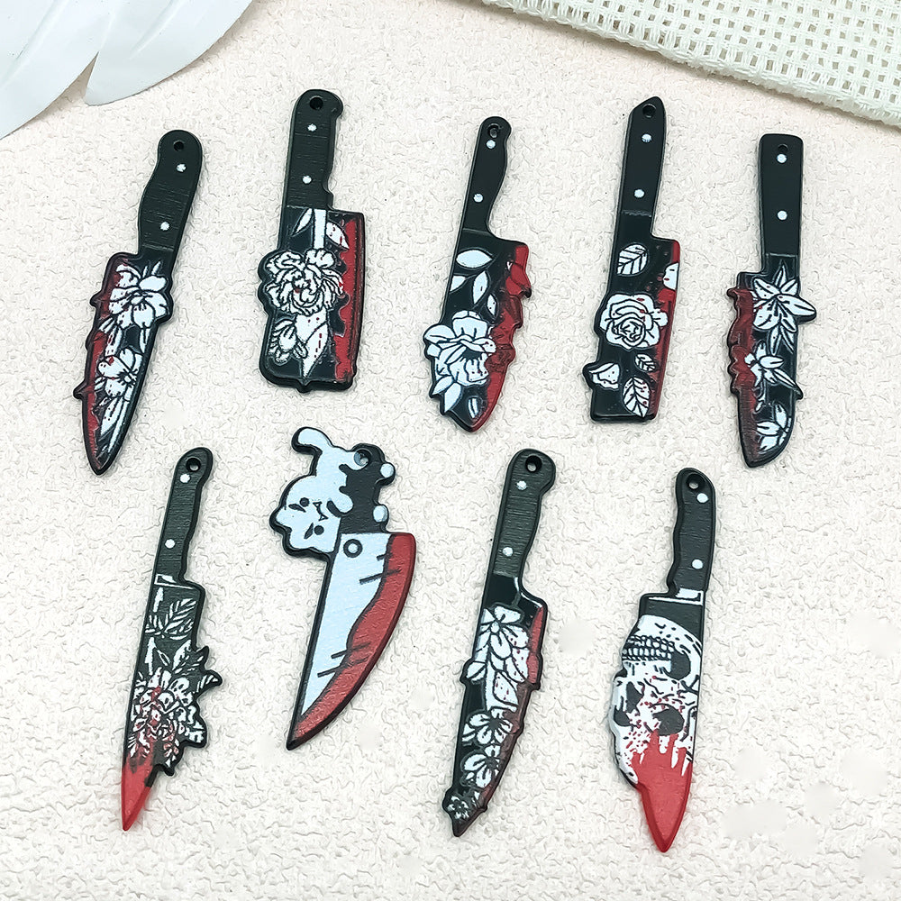 Acrylic Halloween Bloody Cleaver Double Sided Charm Pendant for DIY Earrings Bracelet