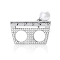 Crystal Ruler Brooch with Pearl Accent and Twin Cutouts view 2