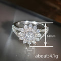 White Gold Tone Flower Halo Clear Stone Finger Ring Sizes 6-10 view 4