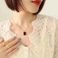Black Rectangle Pendant Ball Chain Necklace Three Tones view 4