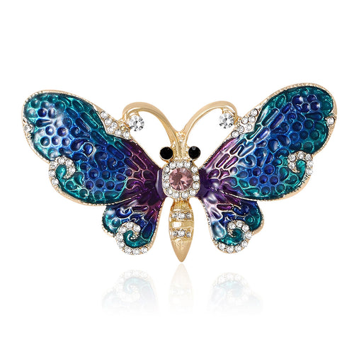 Blue purple enamel butterfly brooch front