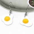 Silver Tone Irregular White Fried Egg Resin Hook Earrings view 3