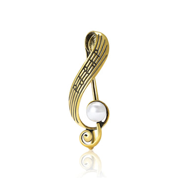 Music Note Staff Brooch Pearl Accent Silver and Gold