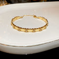 Gold Tone Oval Plate And Tiny Crystal Flower Link Bracelet view 6