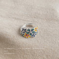 Silver Tone Multicolor Enamel Flower Cluster Adjustable Open Ring view 4