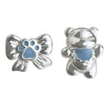 Silver Tone Blue Bear And Paw Butterfly Asymmetric Stud Earrings view 5