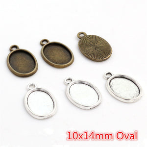 Small Oval Cabochon Pendant Trays in Bronze and Silver Tones