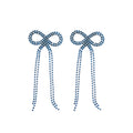 Pink Crystal Bow Tassel Stud Earrings Statement Pair view 5