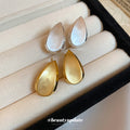 Brushed Silver Teardrop Stud Earrings Statement Pair view 2