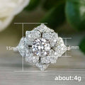 Round Clear Solitaire Sculpted Rose Flower Ring In Silver Tone view 5