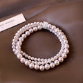 Pink Triple Strand Faux Pearl Bracelet Crystal Barrel view 4