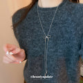 Silver Snake Chain Bow Ballet Slipper Lariat Necklace view 3