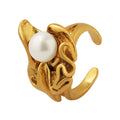 Irregular Sculptural Open Pearl Ring Gold Or Steel Finish view 5