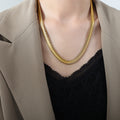 Flat Herringbone Snake Chain Necklace Gold And Steel view 4