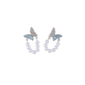 Butterfly Pearl Look Open Hoop Crystal Stud Earrings view 5