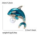 Blue Enamel Orca Brooch Pearl Rhinestones Gold Tone view 5