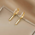 Slim Bar Drop Small Hoop Earrings In Polished Gold Tone view 1