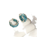 Silver Tone Blue Square Crystal Hoop Earrings Statement Jewelry view 5
