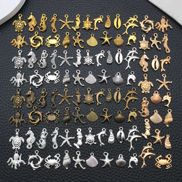 Assorted Ocean Animal and Seashell Charms in Mixed Metal Tones