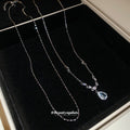 Silver Blue Teardrop Pendant or Plain Chain Necklace Pair view 2