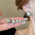 Gray Pearl Stud Earrings in Four Graduated Round Sizes view 3