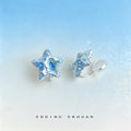Silver Tone Translucent Aqua Star Earrings In Stud And Clip On Styles view 6