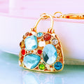 Jeweled Mini Handbag Keychains in Blue and Purple with Gold Tone Hardware view 3