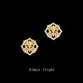Gold Tone Fleur De Lis And Clear Stone Octagon Halo Stud Earrings view 4