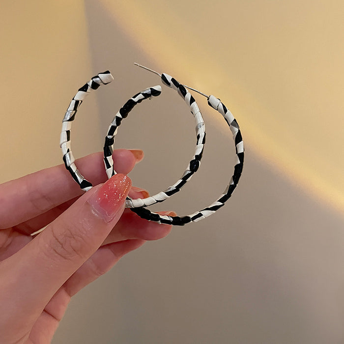 Black and White Wrapped Hoop Earrings in Four Shapes and Sizes