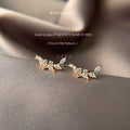Gold Tone Clear Stone Leaf Branch Ear Climber Stud Earrings view 3