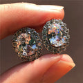 Oval Halo Stud Earrings In Blue, Green, And Aqua Centers view 4