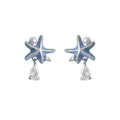 Silver Tone Blue Starfish And Clear Teardrop Stud Earrings view 5