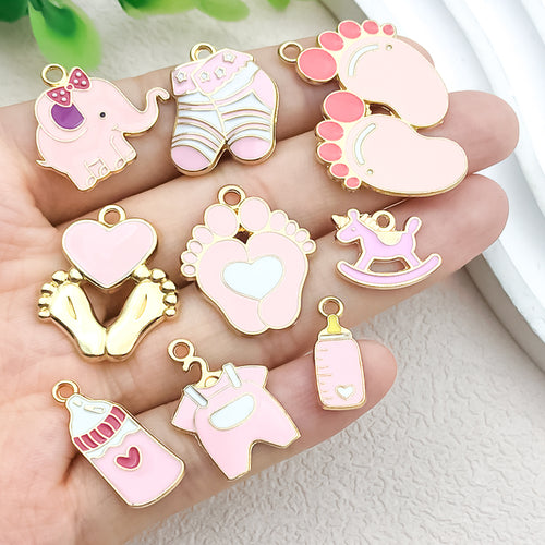 Colorful assorted shape charms shown in a close-up product view