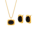 Gold Steel Black Agate Pendant Necklace Seed Bead Chain Stud Earrings view 5