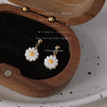 White Daisy Flower Drop Earrings Gold Ball Post Centers view 4