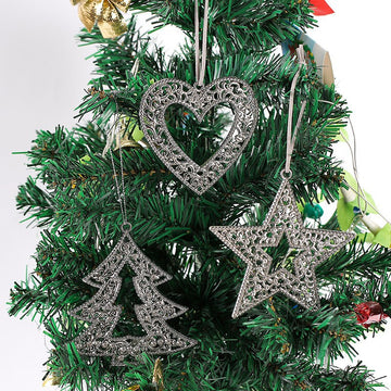 Silver Filigree Rhinestone Star Heart Tree Ornaments