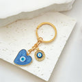 Blue Heart Evil Eye Keychain Gold Ring Rhinestone Charm view 3