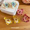 Layered Fabric Flower Stud Earrings In Three Color Pairings view 3