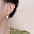 Gold Geometric Mother of Pearl Shell Drop Stud Earrings view 2
