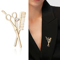Scissors and Comb Brooch in Gold or Silver Decorative Lapel Pin view 2