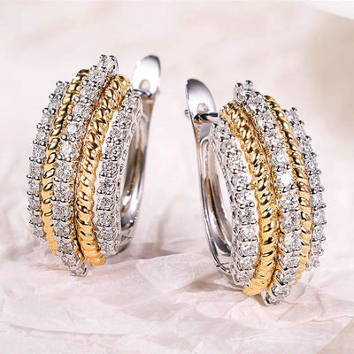 Additional product view showing gold and silver-tone multi-rail rope-texture hoop earrings