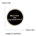 Round Russian Text Brooch in White and Black Enamel view 7