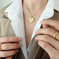 Gold Embossed Heart Irregular Double Sided Pendant Necklace view 2