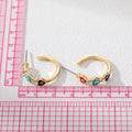 Gold Tone Crystal Enamel Heart Evil Eye Hoop Earrings in Five Colors view 4