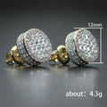 Gold and Silver Tone Round Pavé Stud Earrings with Clear Stone Accents view 5
