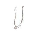 Silver Dual Layer Crushed Chain Pearl Drop Necklace view 5