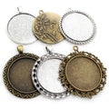 Ornate Round Pendant Bezel Trays in Silver and Bronze Tones view 1